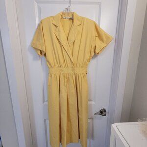 Vintage Collar/ Long Shirt Dress with Short Sleeves and Gathered Waist